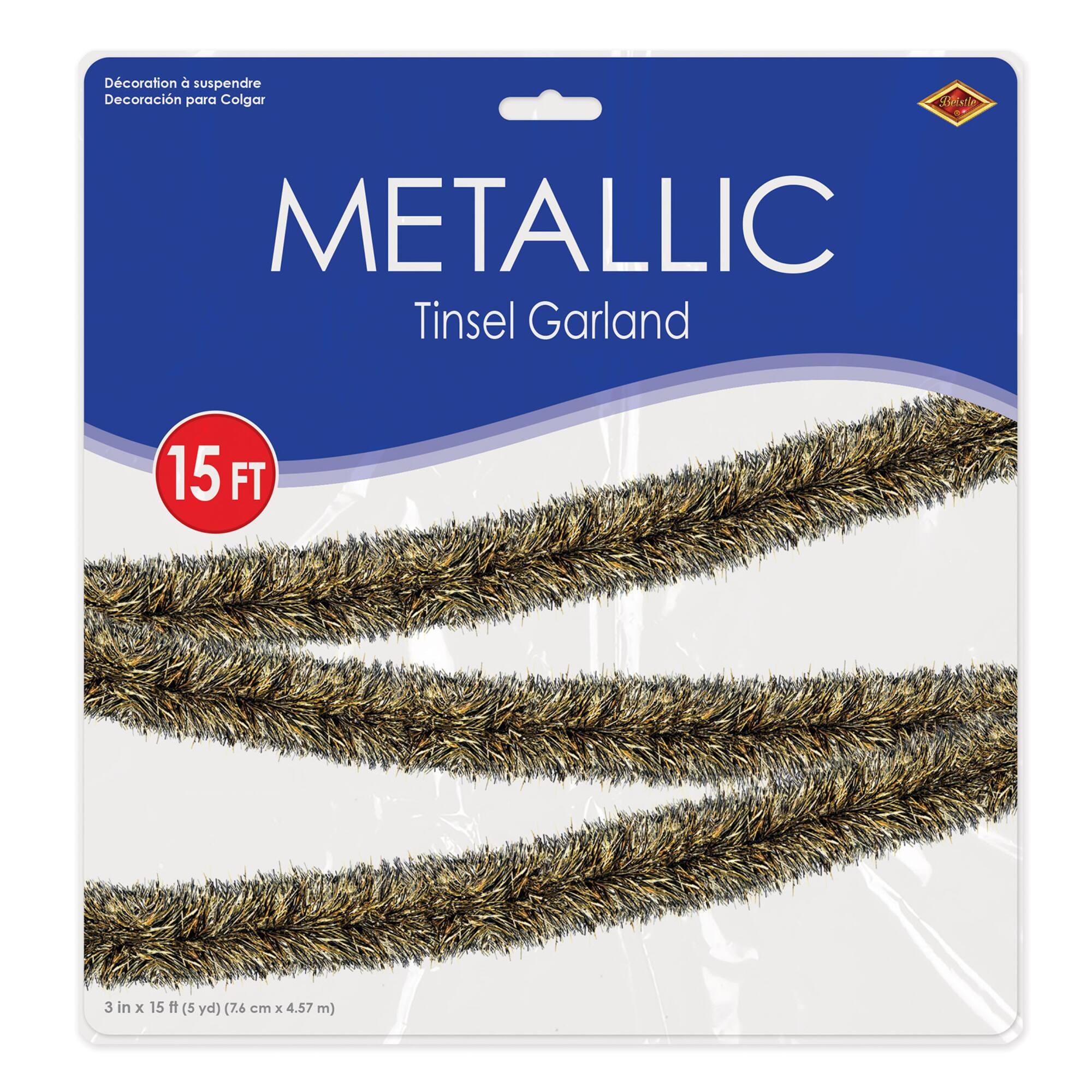 Beistle 15ft. Black & Gold Metallic Tinsel Garland